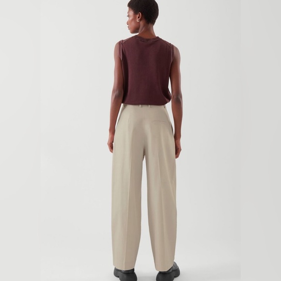 NWT COS Wide-Leg Tailored Relaxed Trousers Beige Wide-Leg Cotton 8 - Picture 5 of 13